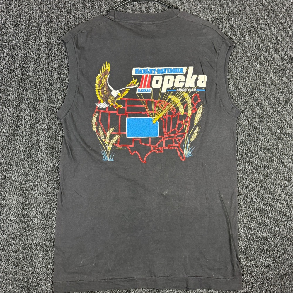 Vintage 1989 Harley Davidson Single Stitch Sleeveless Pocket T-Shirt Large Black